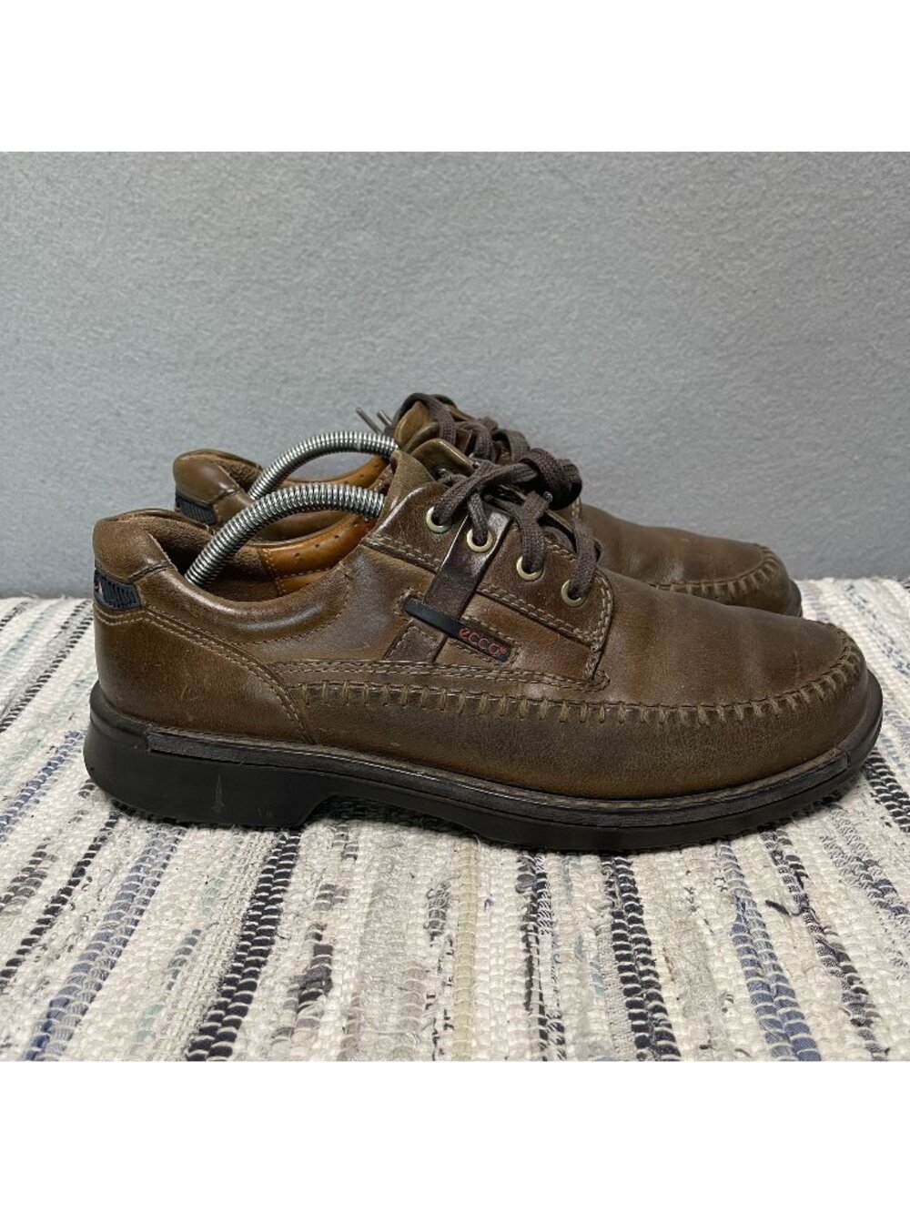 Ecco Mens Brown Leather Comfort Shoes Moc Toe Casual Lace-Up Size 43